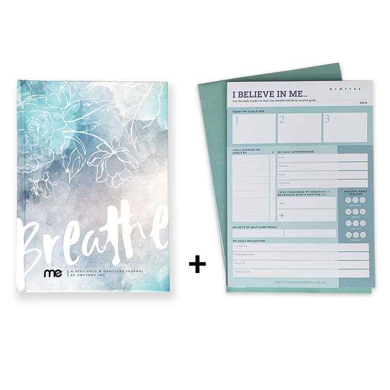 Breathe gratitude journal bundle with I believe in me notepad for mental health