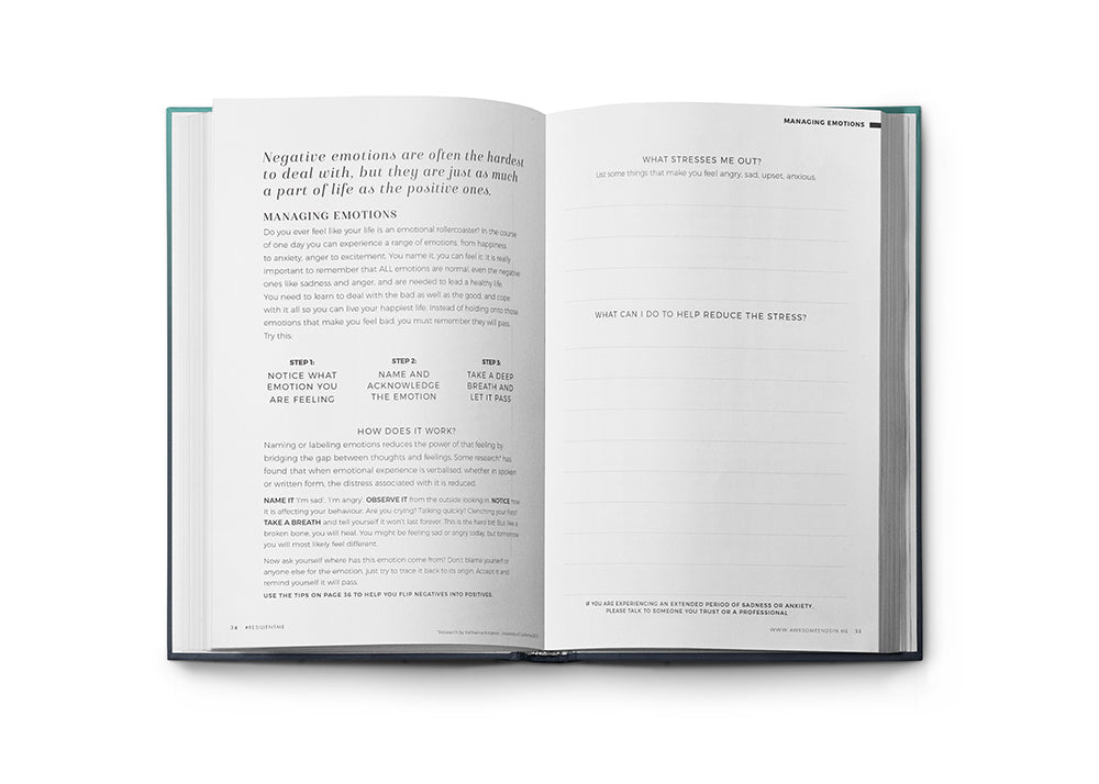 Managing emotions page in Breathe resilience journal. 